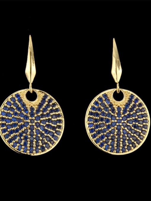 Gold Plated blue Brass Cubic Zirconia Round Dainty Hook Earring
