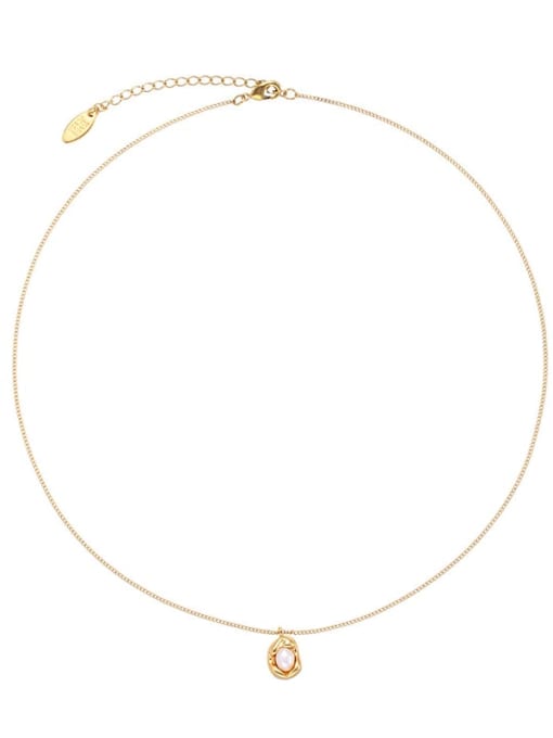 golden Brass Freshwater Pearl Geometric Dainty Necklace