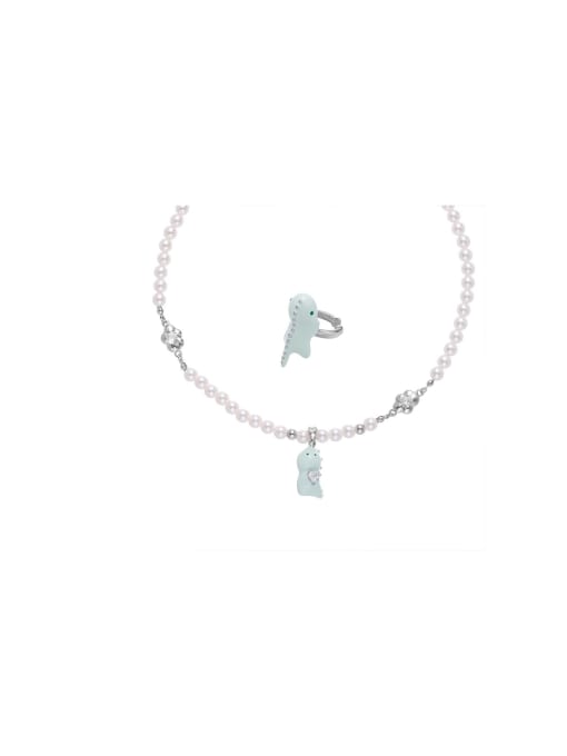 TINGS Brass Cubic Zirconia Enamel Cute Dragon Earring and Necklace Set