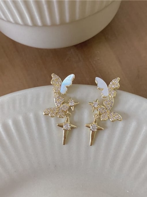 Gold-plated butterfly earrings Brass Cubic Zirconia Cross Dainty Stud Earring