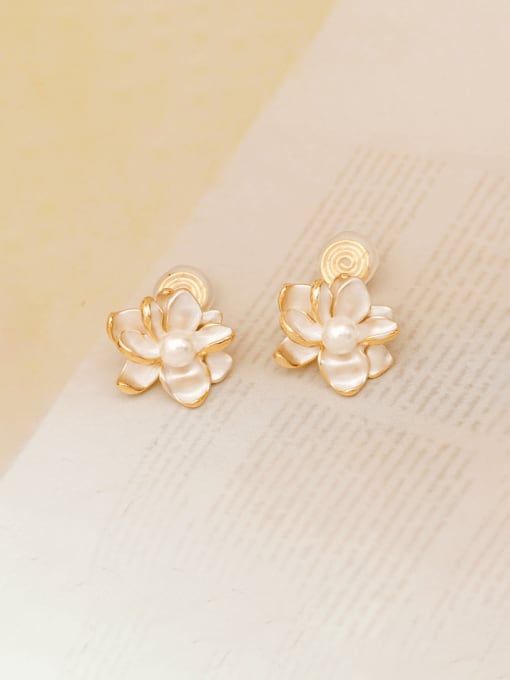 HYACINTH Brass Enamel Flower Vintage Clip Earring 1