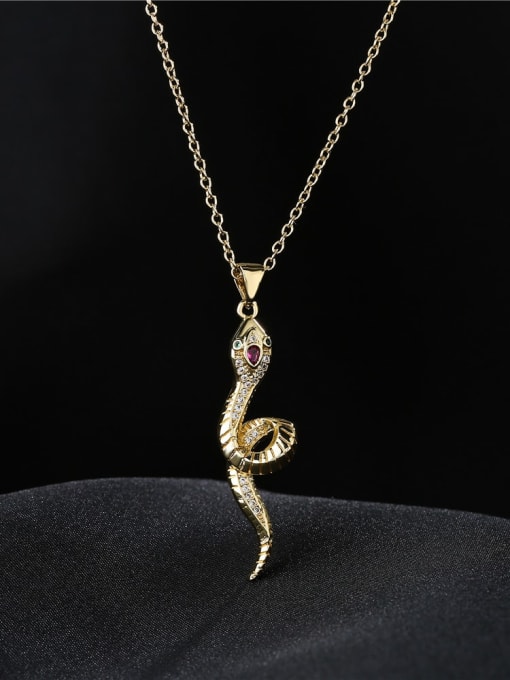 AOG Brass Rhinestone Snake Vintage Necklace 1