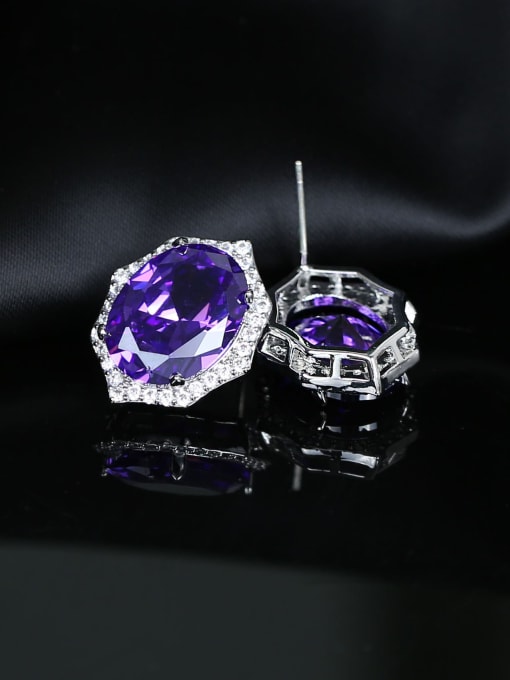 purple Brass Cubic Zirconia Geometric Luxury Stud Earring
