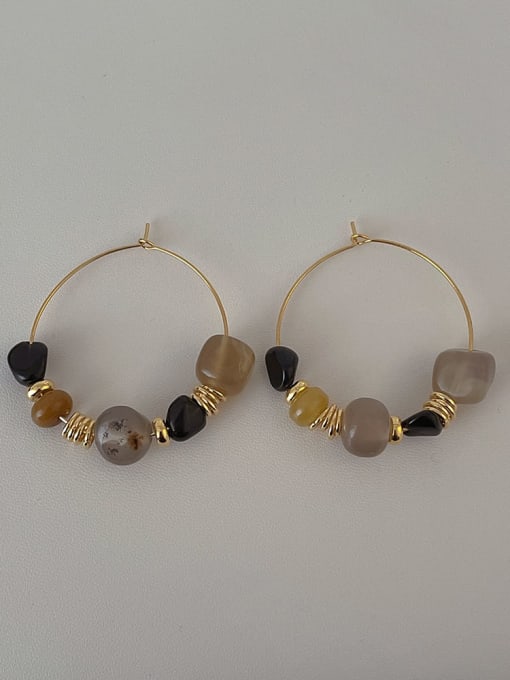 Irregular natural stone earrings Brass Natural Stone Geometric Minimalist Hoop Earring