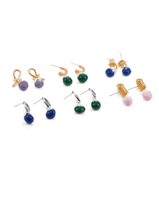 Five Color Brass Imitation Pearl Geometric Minimalist Drop Earring 0