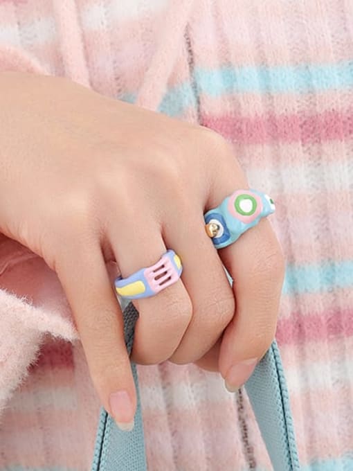 Five Color Brass Enamel Multi Color Star Cute Band Ring 2