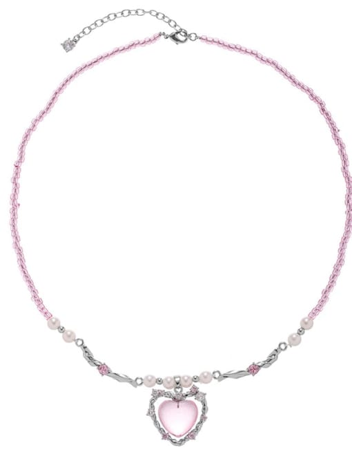 love Brass Resin Pink Heart Trend Necklace