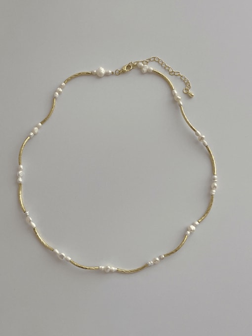 ZRUI Brass Freshwater Pearl Irregular Minimalist Necklace 0