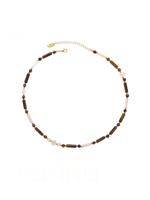 Option 2 Brass Tiger Eye Geometric Vintage Beaded Necklace