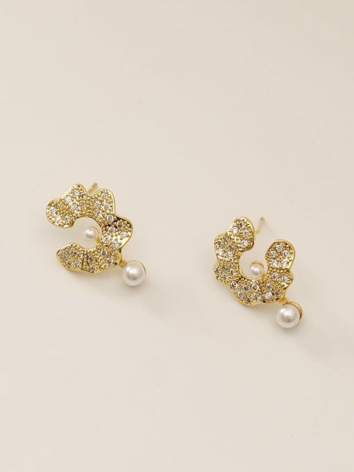 14k Gold Brass Cubic Zirconia Geometric Vintage Drop Trend Korean Fashion Earring