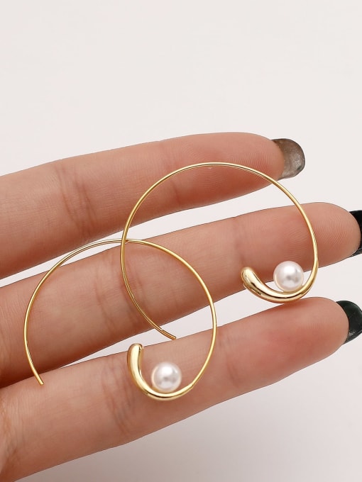 HYACINTH Brass Imitation Pearl Line Geometric Minimalist Hoop Trend Korean Fashion Earring 0