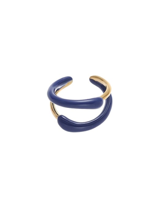 Blue Dropping Oil Ring Brass Enamel Geometric Minimalist Stackable Ring