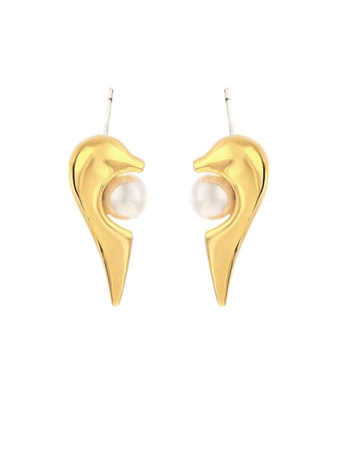 Gold (left and right sides) Brass Imitation Pearl Heart Vintage Stud Earring