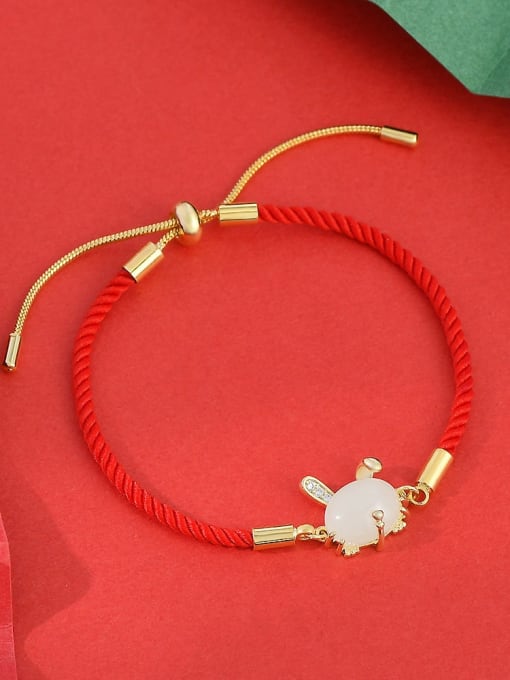 Gold SL61274 Brass Cubic Zirconia Rabbit Dainty Adjustable Bracelet