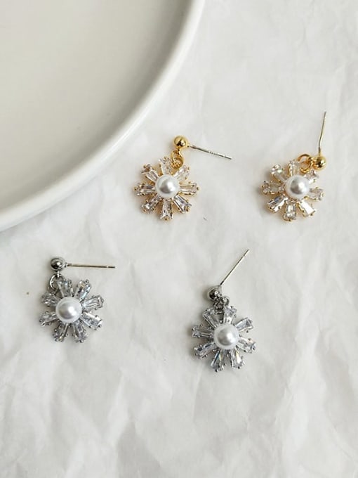 HYACINTH Copper Cubic Zirconia Flower Dainty Stud Trend Korean Fashion Earring 2