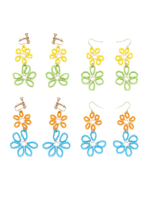 TINGS Brass Glass beads Multi Color Flower Minimalist Clip Earring 0