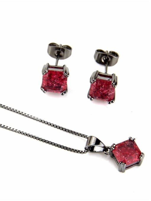 Black Plated Red zircon Brass Square Cubic Zirconia Earring and Necklace Set