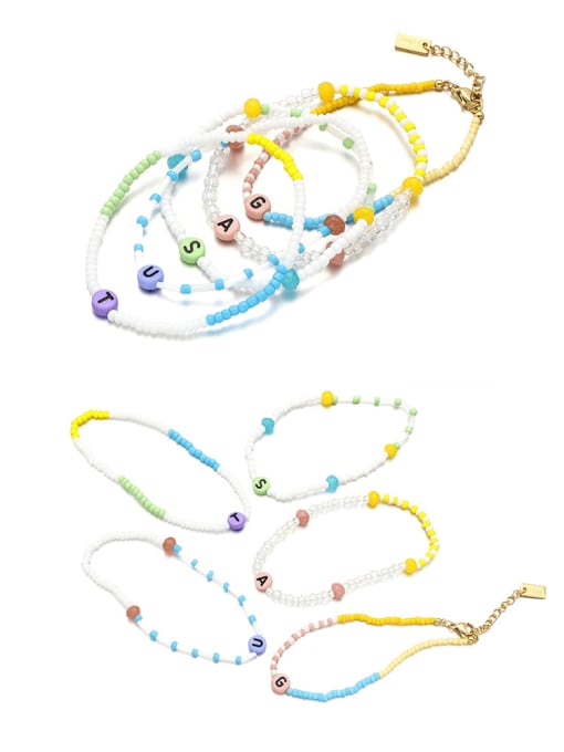 Five Color Titanium Steel Glass beads Letter Artisan Stretch Bracelet 0