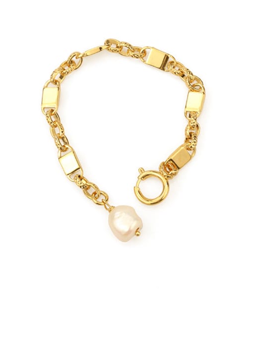 ACCA Brass Freshwater Pearl Geometric Chain Vintage Bracelet 0