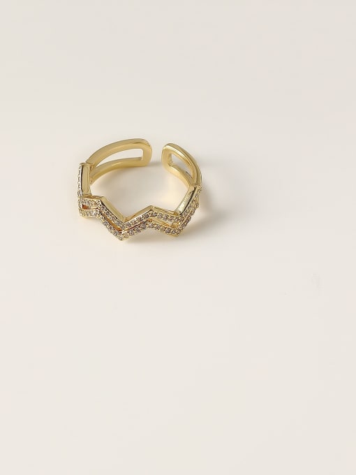 14k Gold Brass Cubic Zirconia Geometric Minimalist Stackable Fashion Ring