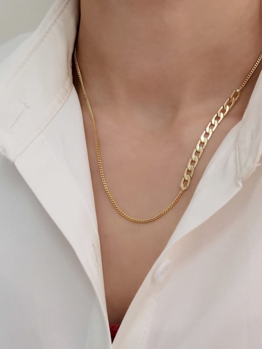 14k GOLD Brass Geometric Vintage Hollow Chain Necklace