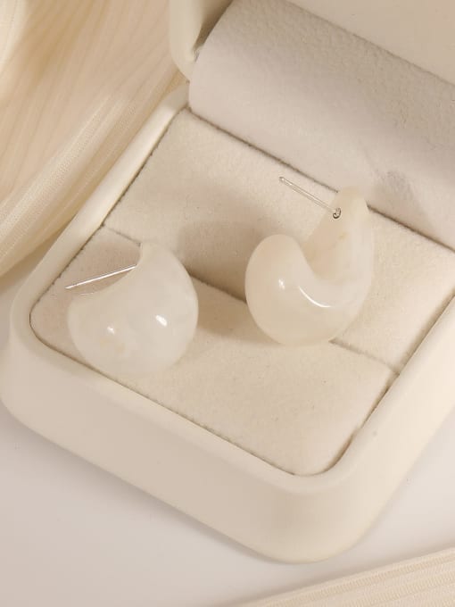 white Brass Resin Water Drop Minimalist Stud Earring