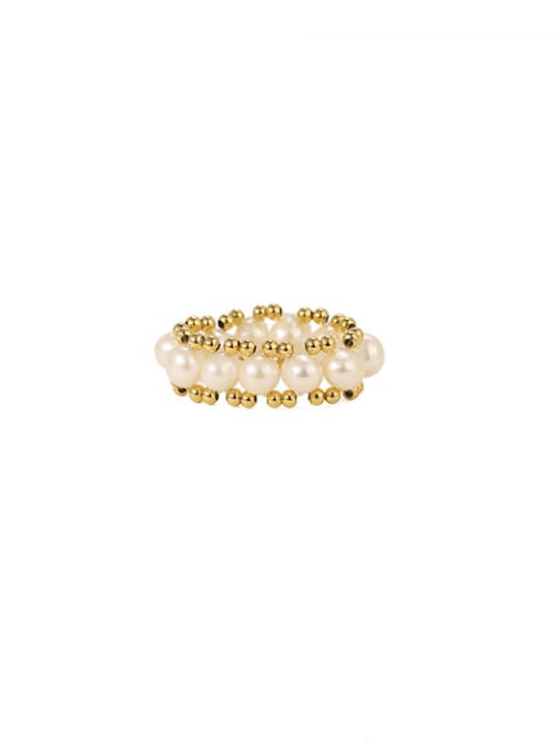 ACCA Brass Freshwater Pearl Geometric Hip Hop Band Ring