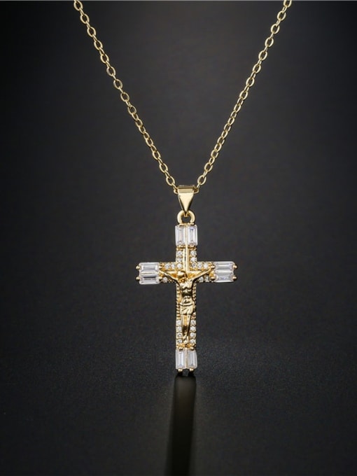 AOG Brass Cubic Zirconia Cross Vintage Regligious Necklace 1