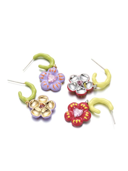 Five Color Brass Enamel Flower Minimalist Drop Earring 2