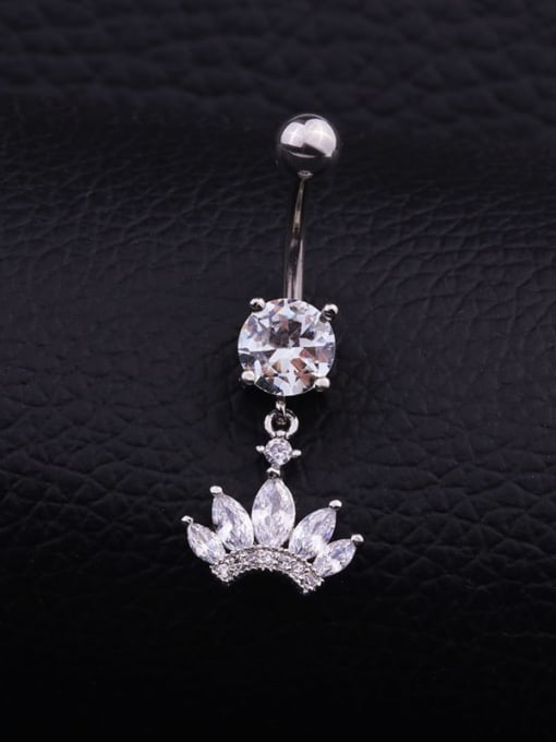 Section C  (Single) Titanium Steel Cubic Zirconia Flower Hip Hop Belly Rings & Belly Bars