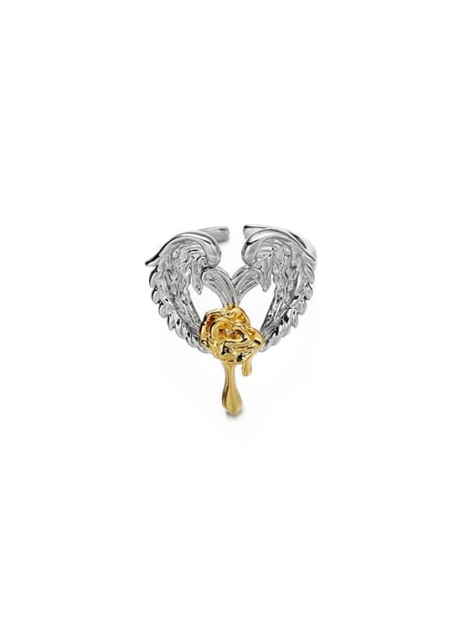 Gold and silver two-color ring Brass Angel Dainty Band Ring