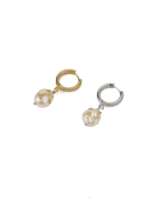 ACCA Brass Freshwater Pearl Geometric Vintage Huggie Earring 2
