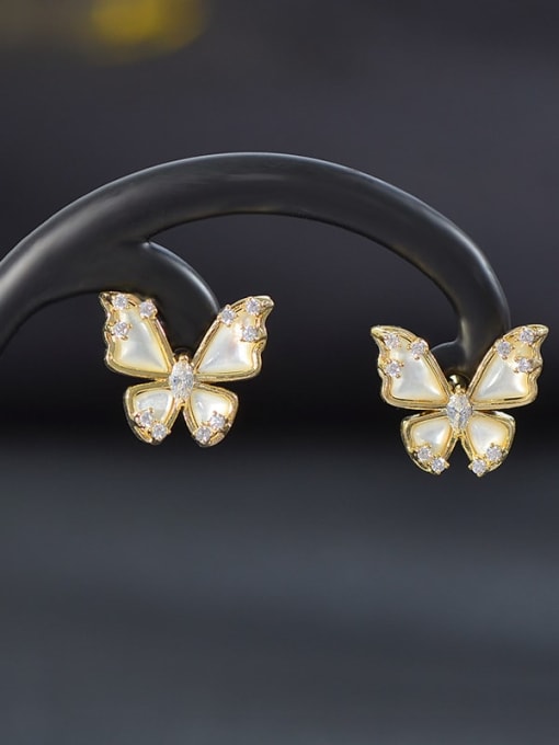 Gold E946 Brass Cubic Zirconia Butterfly Dainty Stud Earring