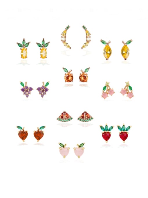COLSW Brass Cubic Zirconia Multi Color Friut Cute Stud Earring