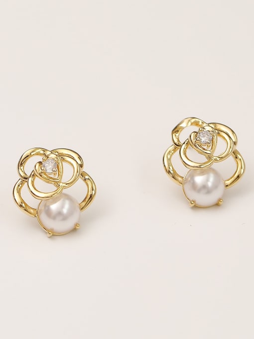 HYACINTH Brass Imitation Pearl Flower Vintage Stud Trend Korean Fashion Earring 3
