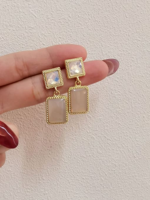 14K gold +pink Brass Resin Geometric Vintage Drop Earring