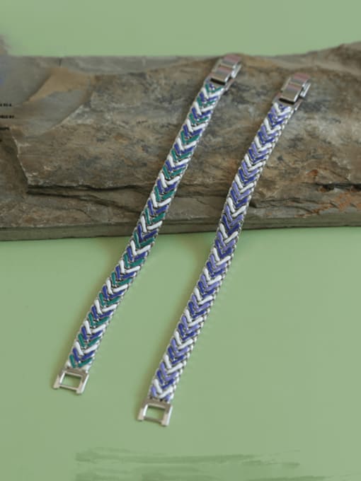Five Color Brass Enamel Geometric Minimalist Link Bracelet 1