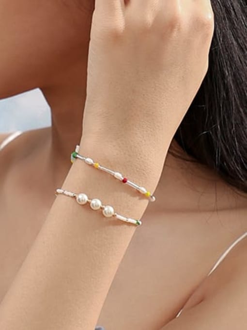 TINGS Brass Imitation Pearl Geometric Cute Handmade Beaded Bracelet 1