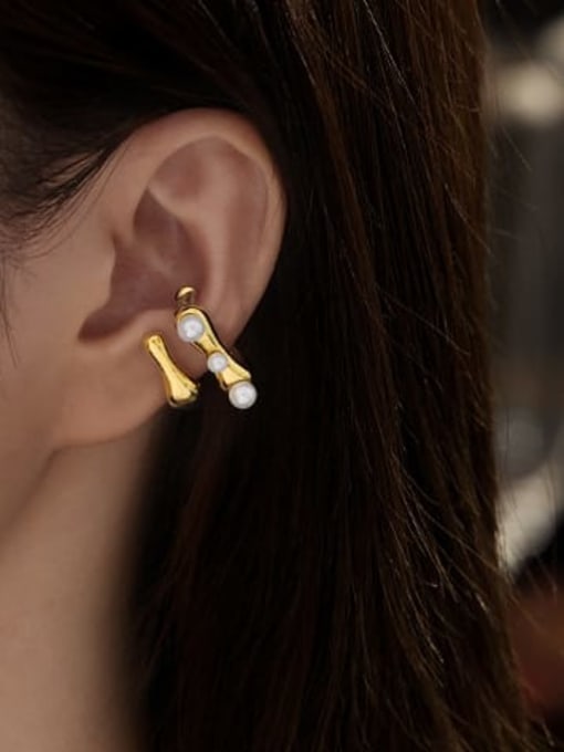 ACCA Brass Imitation Pearl Geometric Minimalist Clip Earring 1