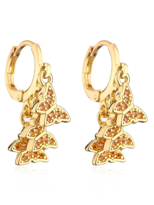 42255 Brass Cubic Zirconia Butterfly Vintage Huggie Earring