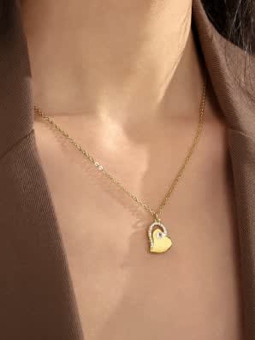 ACCA Titanium Steel Rhinestone Heart Minimalist Necklace 1