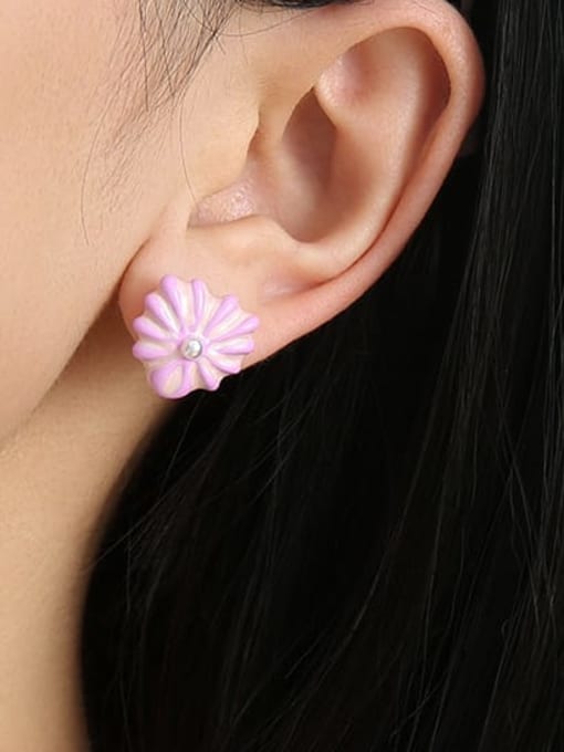 Five Color Brass Enamel Flower Minimalist Stud Earring 1