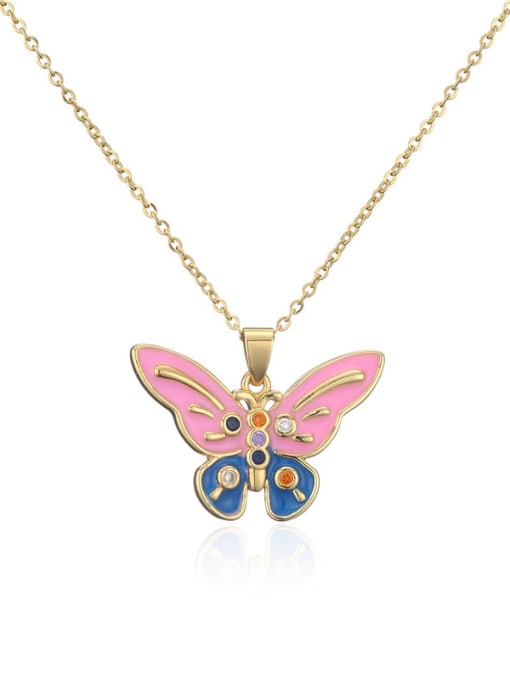 20967 Brass Enamel Trend Butterfly Pendant Necklace