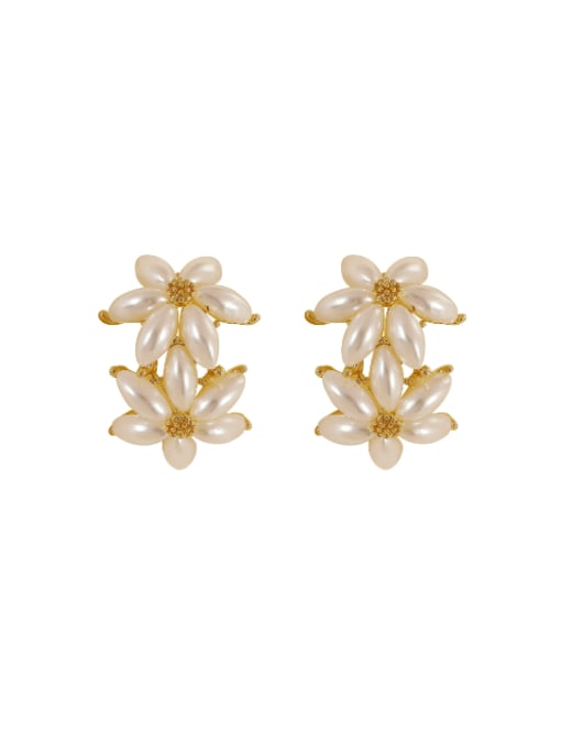 14k gold Brass Freshwater Pearl Flower Minimalist Stud Earring