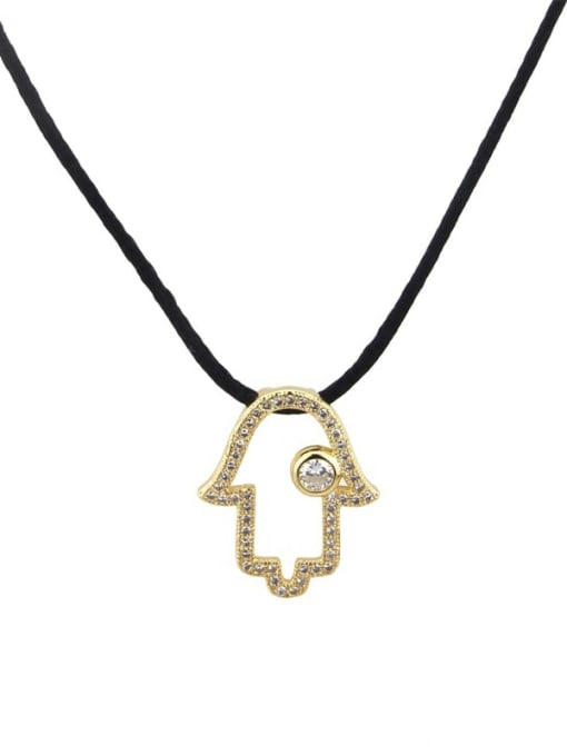 renchi Brass Cubic Zirconia Leather Hand Of Gold Minimalist Necklace