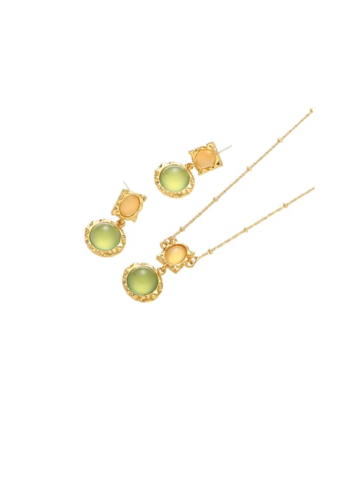 ACCA Brass Resin Vintage Geometric Earring and Necklace Set 0