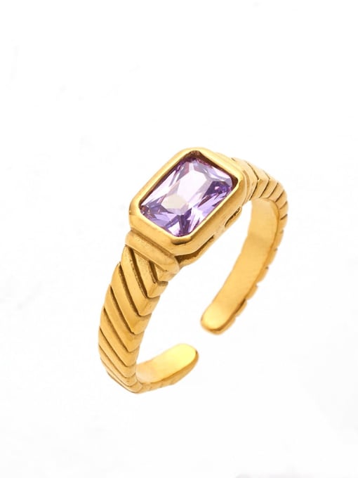 Golden+ Purple Stainless steel Glass Stone Geometric Minimalist Band Ring
