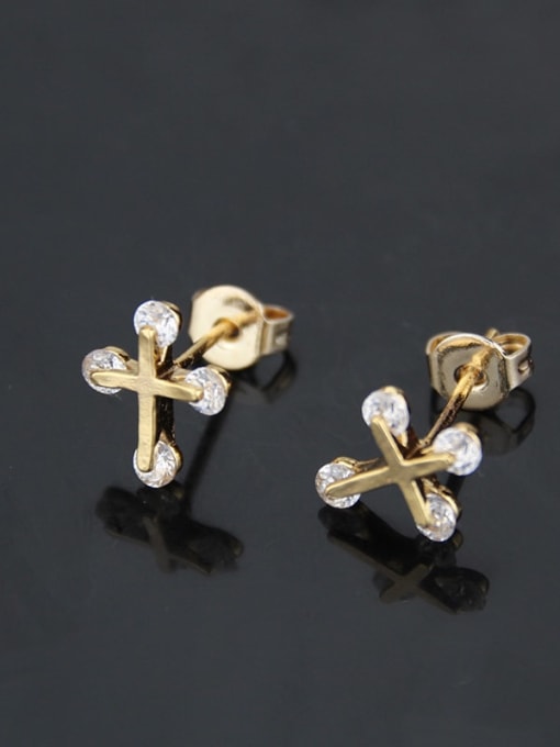 renchi Brass Cubic Zirconia Cross Minimalist Stud Earring 2