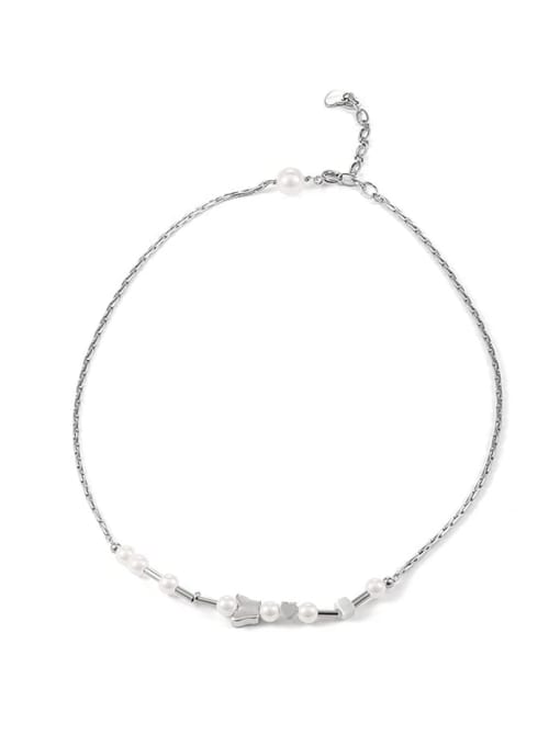 TINGS Titanium Steel Imitation Pearl Butterfly Minimalist Necklace 0