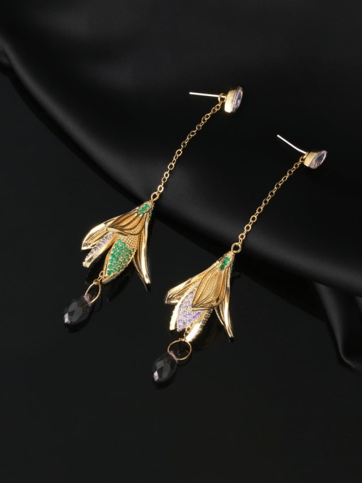 OUOU Brass Cubic Zirconia Flower Tassel Luxury Cluster Earring 3